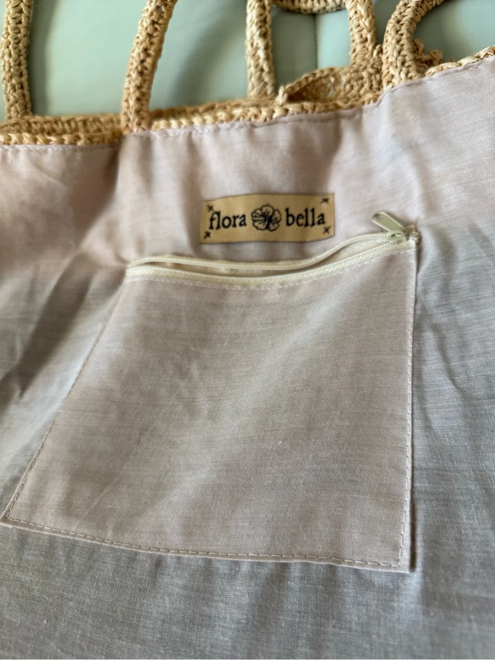 flora Bella Woven Two-Tone Straw Tote Bag - Brown & Tan. Vintage